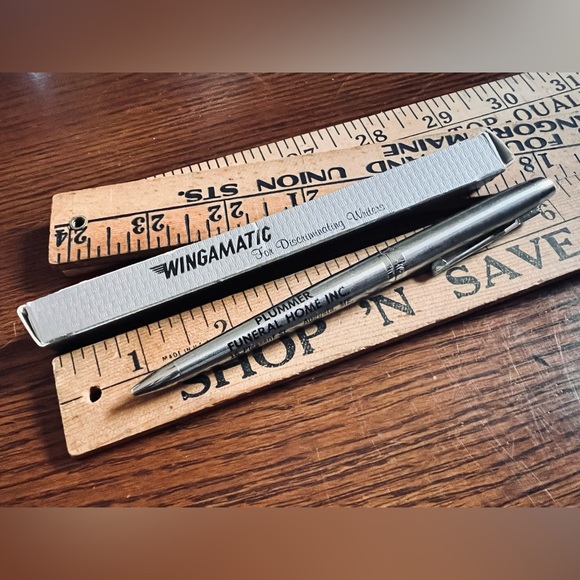 Vintage Other - Vintage Plummer FUNERAL HOME Wingamatic Ballpoint Pen w/Box Augusta Maine Silver